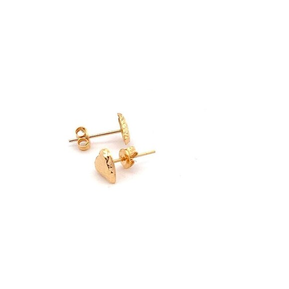 18K Yellow Gold Earrings Heart Stud Textured 0.95 grams Small - Picture 5 of 13